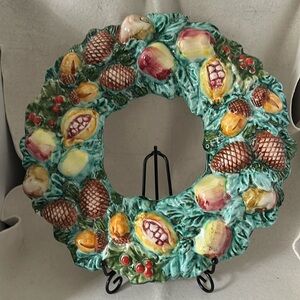 Vintage Made in Italy Christmas Wreath ceramic hand painted